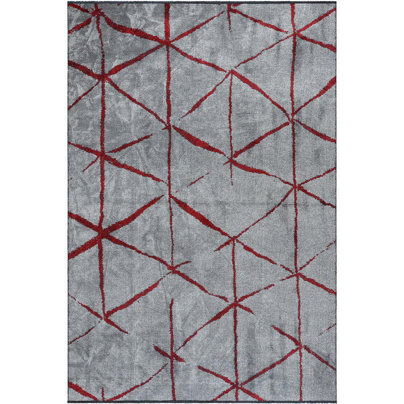Rapture Gray/Red Geometric Luxury Area Rug, Rectangle 7'10" x 11'2"