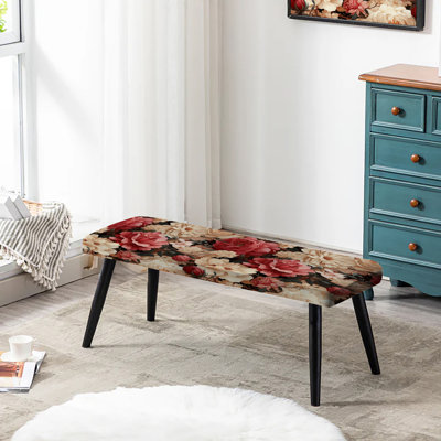 Banc rembourré floral noir