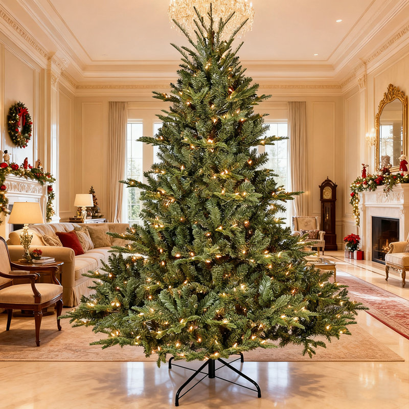 Arbre de Noël 7 pi avec lumières blanches chaudes, 2257 pointes, branches réalistes en PE / PVC et support en métal robuste pour décoration des Fêtes