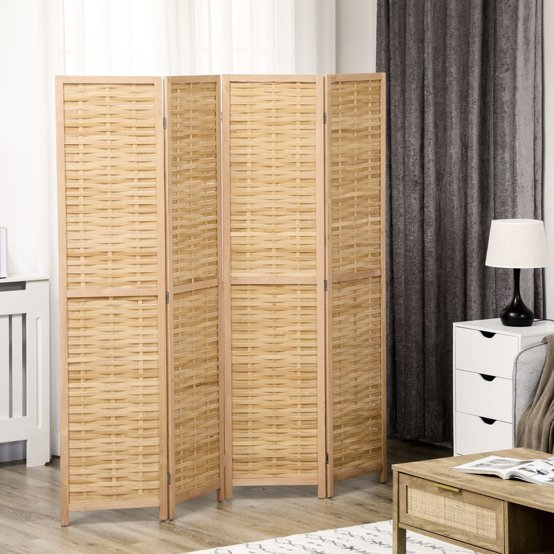 Paravent de 5,5 po de hauteur à cloison portable pliable - 4 panneaux. Double paroi latérale tissée à la main pour le bureau à domicile, Natural Grace et panneau de hauteur. Élégance
