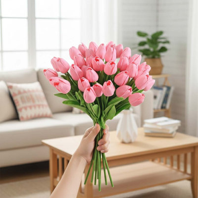 Artificial PU Tulips 12Pcs Real Touch Fake Flower Arrangement Bouquets