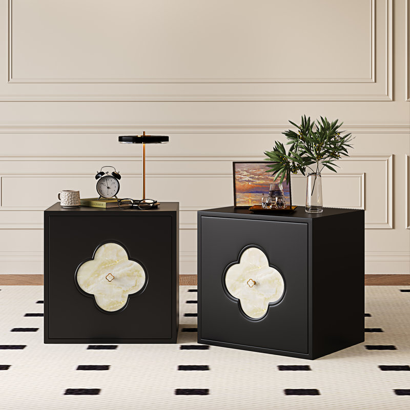 19.7'' W Nightstand Set Of 2, Bedside Table, Accent Storage Cabinet With Door, Black
