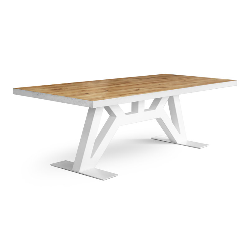 Oak Solid Wood Top Metal Base Dining Table