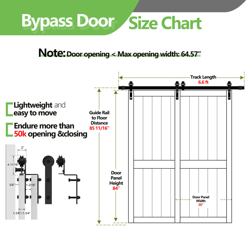 Double Bypass Double Barn Door Sliding Interior Door With Hardware Unfinished Sliding Door(4 panel), 129" x 84"