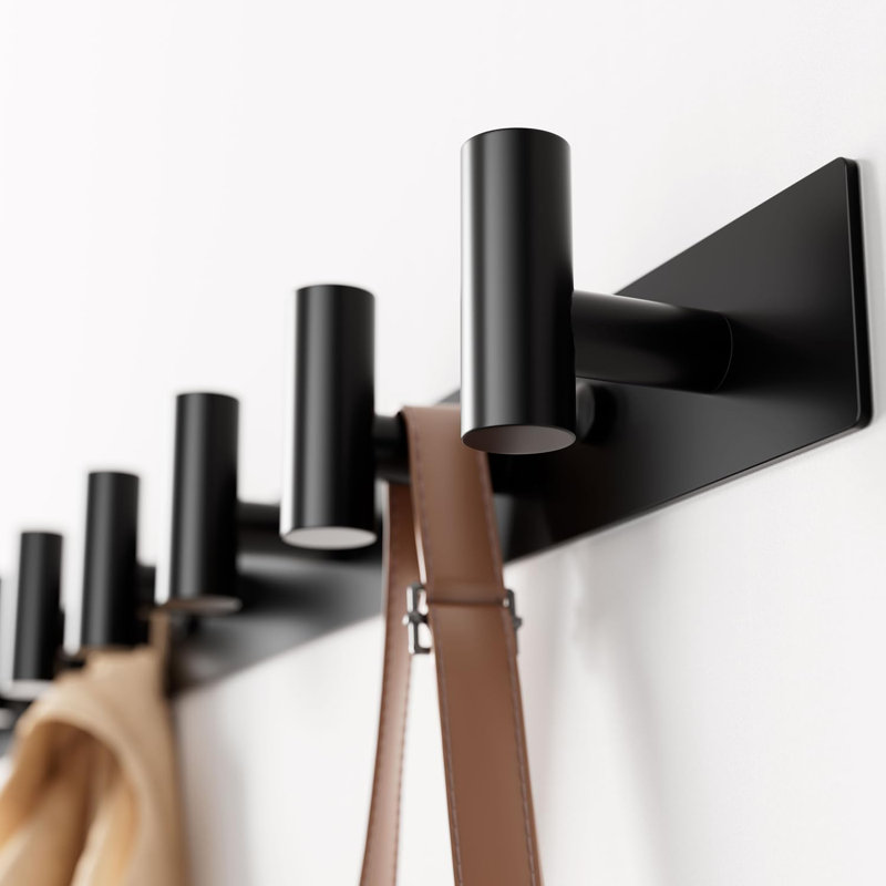 1 Pack Black Heavy-Duty Metal Wall Mounted Coat Rack - 5 T-Shaped Pegs for Hats/Bags/Towels, for Entryway/Bathroom/Closet/Bedroom