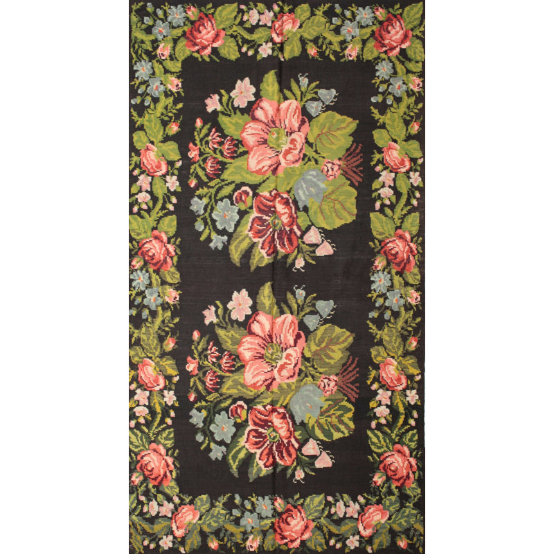 Tapis traditionnel rouge / vert / noir Champy, Rectangle 5 pi x 7 pi