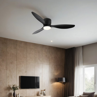 Ventilateurs de plafond encastrés intelligents de 52 po avec télécommande, moteur à courant continu silencieux, ventilateur de plafond intérieur à profil bas pour l'extérieur, commande avec application Alexa WIFI, à intensité variable, pales en A