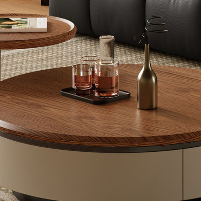 Brown Solid Wood Round Coffee Table Sets