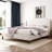 Cocoon King Size Upholstered Platform Bed with Wingback Headboard - Beige Fabric, Solid Wood Legs & Noise-Free Design, 500 lb Capacity