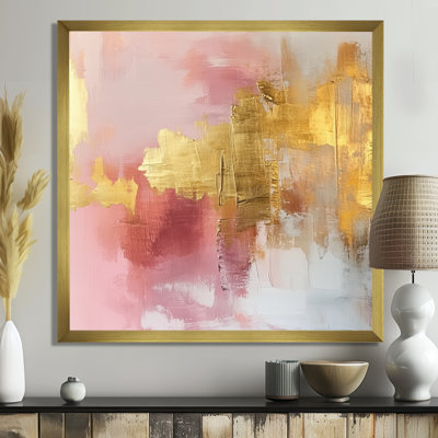 Blush Square with Golden Light - Feminine Abstract Picture Framed Wall Art