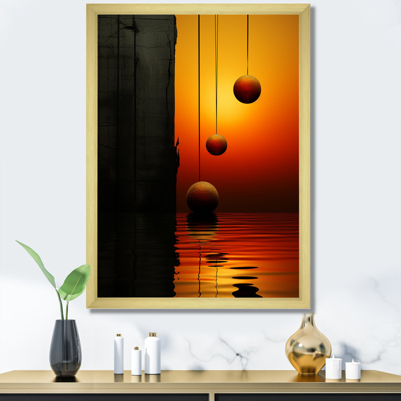 Lignes électriques sur toile Minimalist Pumpkin Paths, Encadrement doré, H 44 po x l 34 po x P 1,5 po
