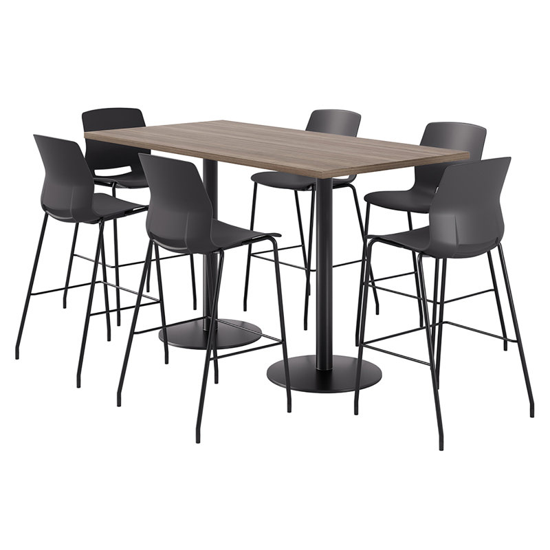 Ensemble repas pour 6 personnes à hauteur de bar, Noir, Teck studio
