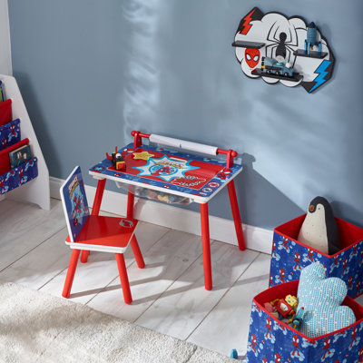 Marvel Spidey and His Amazing Friends Kids Table and Chair Set - Wooden Activity Table for Toddlers with Lift-Up Tabletop, Chalkboard, Paper Roll, and Nylon Storage Space - Ideal Study & Play Desk for Children