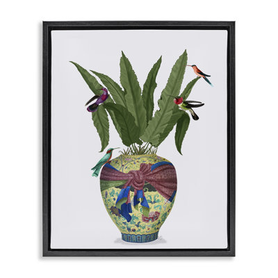 Art mural sur toile flottant, "Traditional Birds on Planter" par Fab Funky
