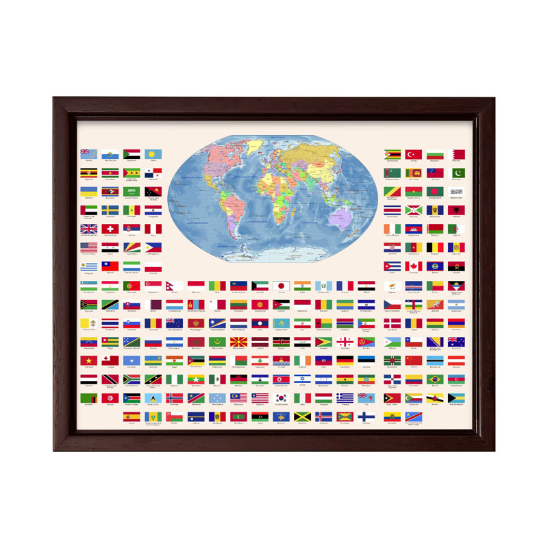 Drapeaux du monde n ° 2, Canvas, 18"H x 24"W, Brown Framed