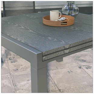Outsunny Extendable Outdoor Dining Table, 41"- 83" Aluminum Frame Patio Table With Wood Effect Steel Top, Rectangle Expandable Patio Table For 6-8, Dark Gray