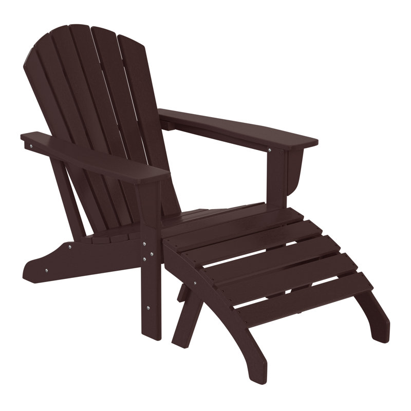 Altura Plastic Adirondack Chair with Ottoman Set, Dark Brown