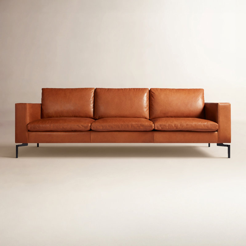 New Standard Upholstered Sofa, Toffee Genuine Leather, 32" H x 104" W x 35" D