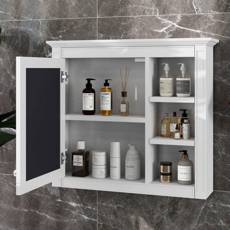 Armoire murale 30 po x 28 po avec miroir, armoire à pharmacie avec 3 tablettes ouvertes (meuble-lavabo non inclus), Blanc