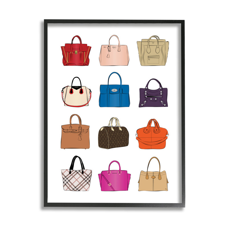 Tableau de sac à main Glam Designer, H 14 po x l 11 po, Giclée encadrée noir minuit