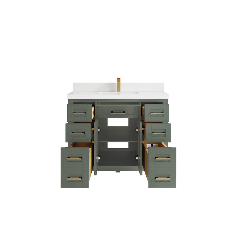 Cambridge 42 In. W X 22 In. D Single Sink Bathroom Vanity In Evergreen With 2 In. Quartz, White