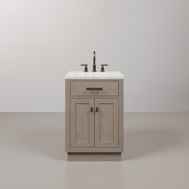 Chestnut 24" Carrara White Marble Countertop Bath Vanity with Faucet, Gray Oak / Oil Rubbed Bronze, No