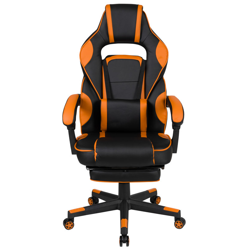 Massaging Adjustable Ergonomic Swivel Computer Gaming Chair with Fully Reclining Back and and Slide-Out Footrest