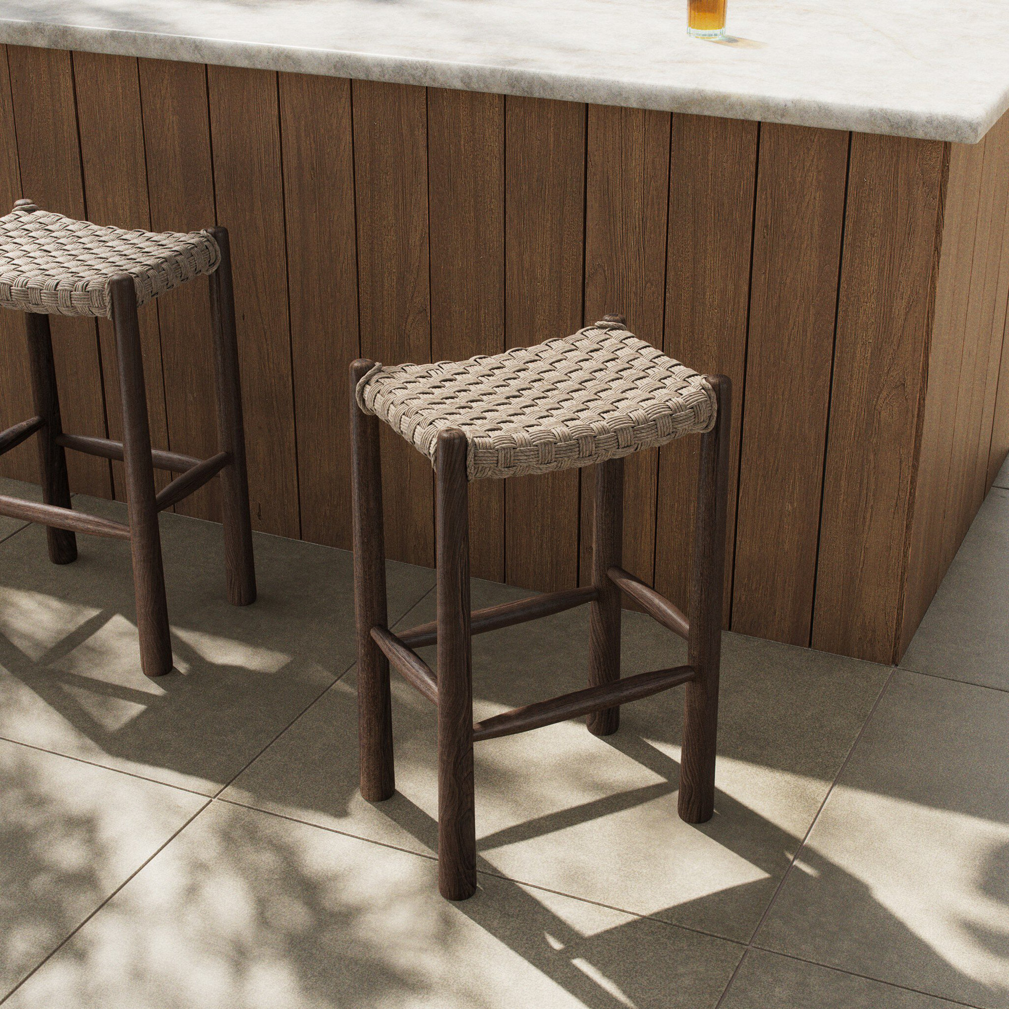 Savio Outdoor Stool-Dark Textured Woven-Counter, 30", Beige