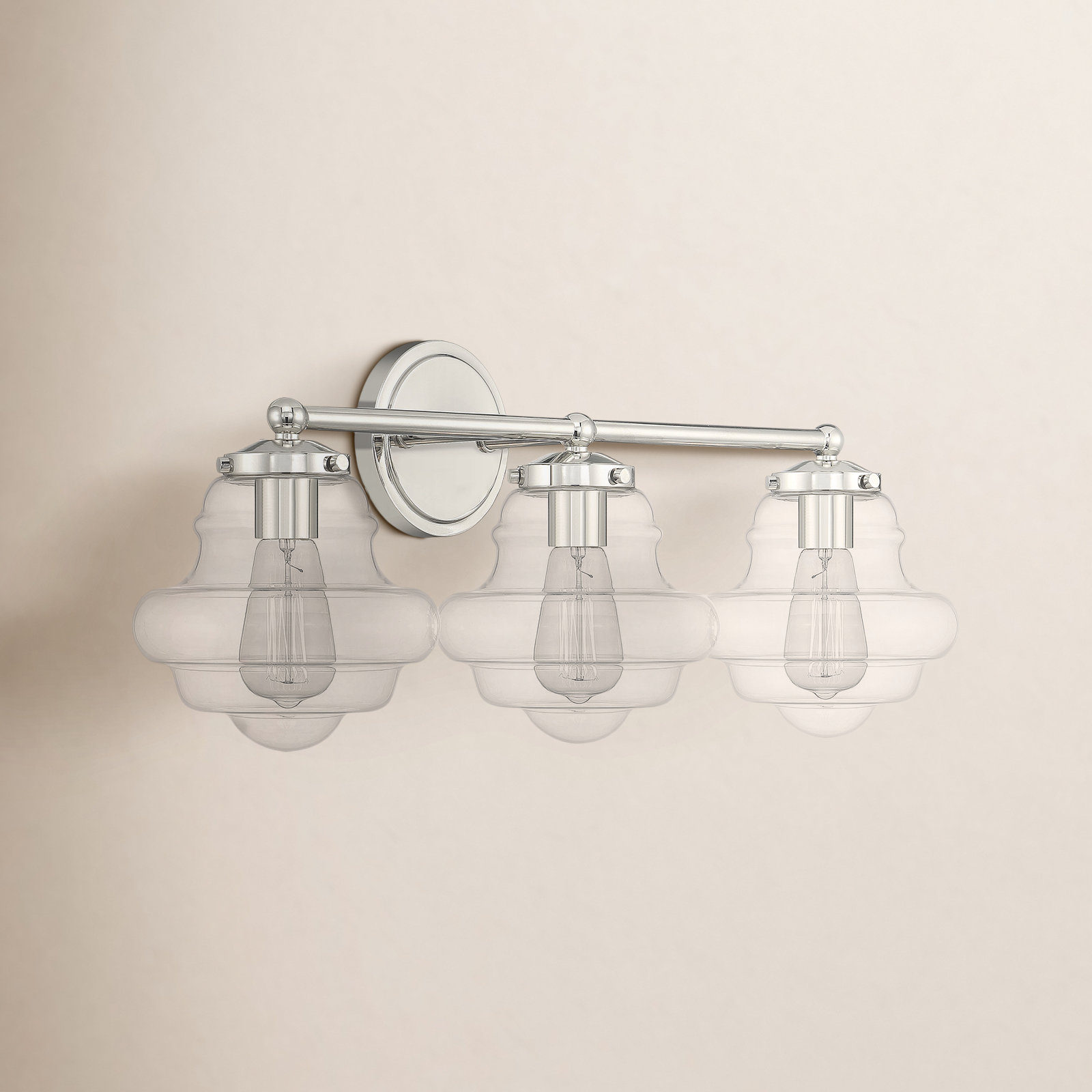 Marah 3 Light Transparent Dimmable Vanity Light, Polished Nickel
