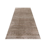 Vintage Distressed Runner Rug, Beige And Brown Geometric Pattern - Rug & Kilim