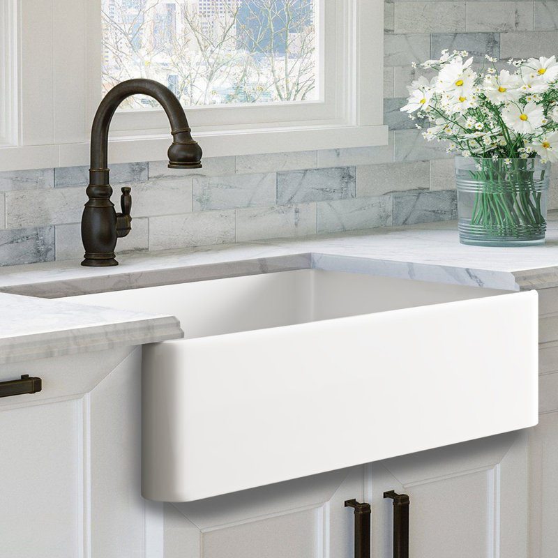 Farmhouse Single Basin Kitchen Sink, 10" H x 30" L x 18", White