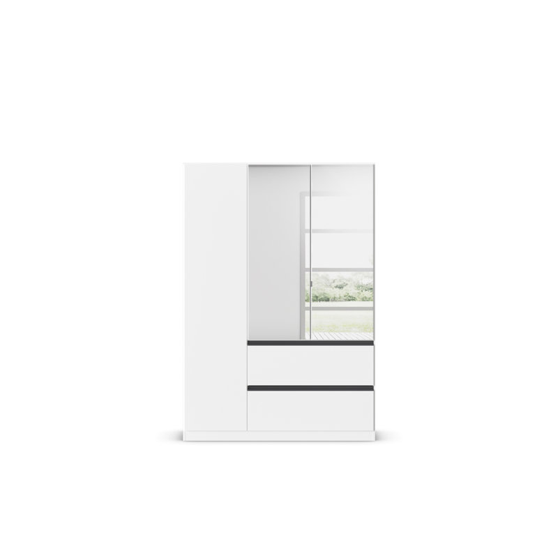 Wardrobe wardrobe COSTA hinged door wardrobe with push-to-open function, White/Grey Metallic handles