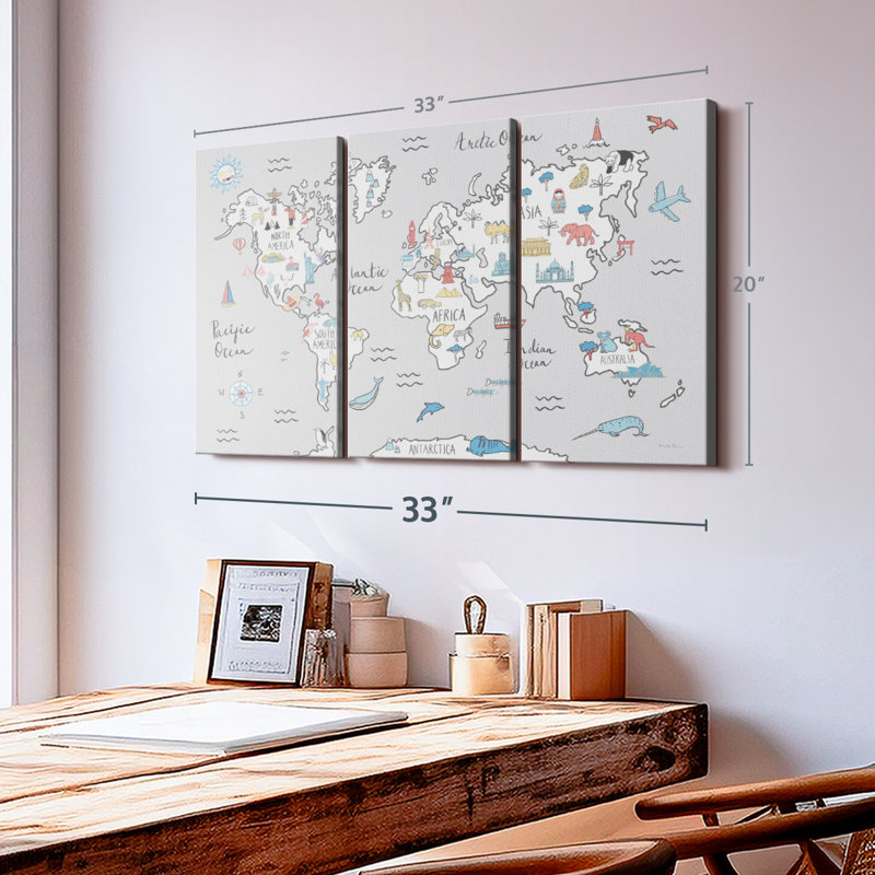 «World Map Pastel» sur toile, H 20 po x l 33 po x P 1,25 po