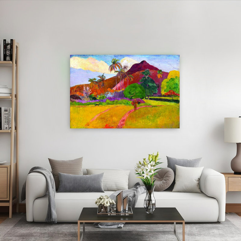 «Tahitian Landscape Classic Colorful Serene Palm Landscape Summer», impression murale, H 40 po x l 60 po