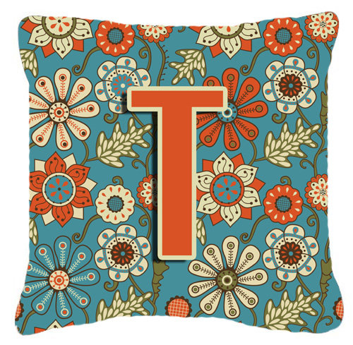 Lettre fleurs Monogram rétro intérieur/extérieur Throw Pillow, 18" H x 18" L x 5.5" D, T