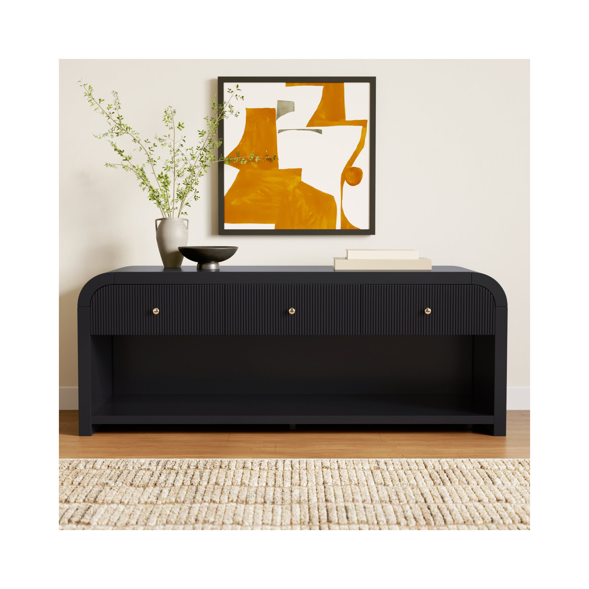 Liabella 3 Drawer Curved Media Stand, Black