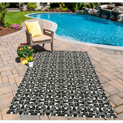Tapis d'intérieur / extérieur noir à motif géométrique St James