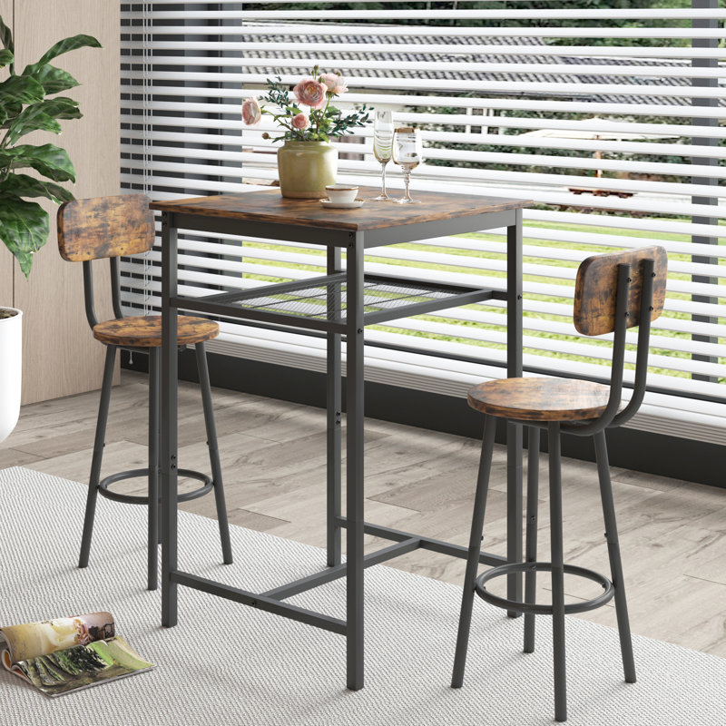 Table de bar 3 pièces brun rustique, 2 tabourets confortables avec, imperméable et chaise, facile à entretenir, idéal pour les tabourets à usage familial, structure en fer de surface, couvre-pieds de tabouret, assemblage simple, idéal