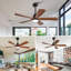 Ventilateur de plafond à 5 pales en bois massif avec lumière DEL et télécommande-236771336-236771340-236771350