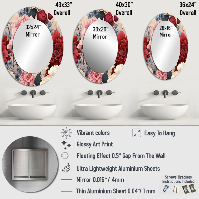 Miroir mural Renaissance multicolore, H 40 po x l 30 po