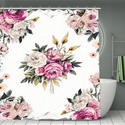 Rideaux de douche à motif floral rose et blanc, 71 x 71