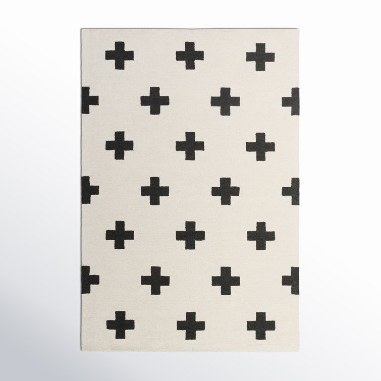Cavan Geometric Handmade Tufted Wool Black/Off-White Area Rug