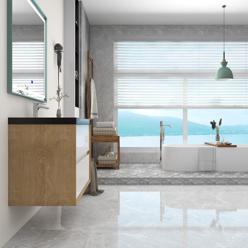 36" Wall-Mounted Single Bathroom Vanity Set, Glossy White