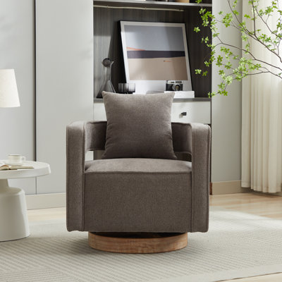 29.1" W Hollow Back Swivel Barrel Chair With Wooden Base