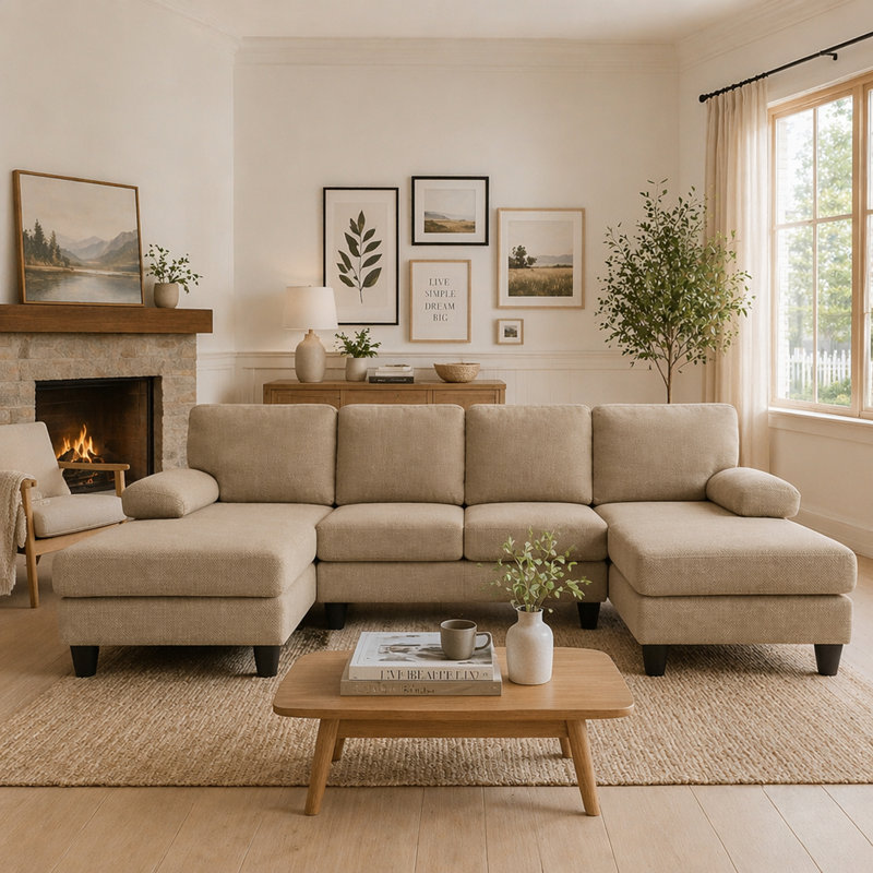 Canapé Nubby Upholstery, Polyester brun clair