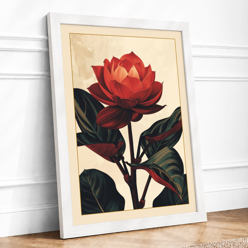 Lotus in Bloom Botanical - Framed Print, A3 - 42.0 x 29.7 cm, White