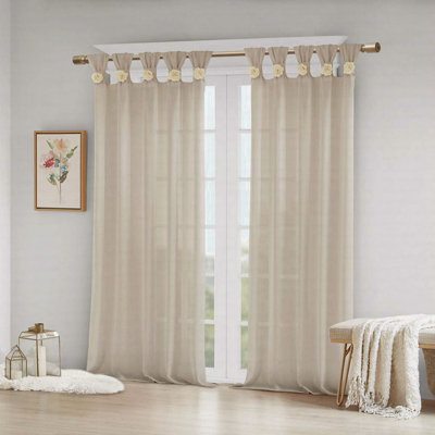 Floral Embellished Cuff Tab Top Solid Curtain Panel (Only 1 Pc Panel)