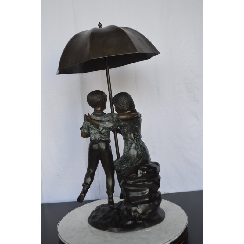 Copper/Metal Kids Playing Under Umbrella Floor Fountain