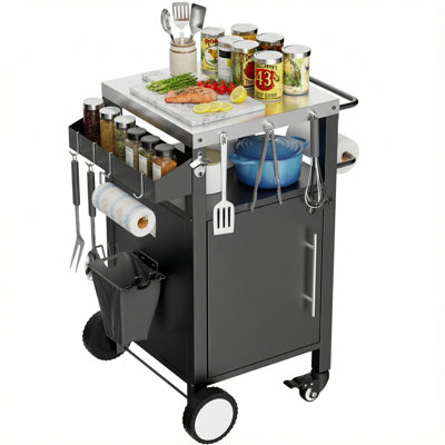 Outdoor Grill Cart with Patio Furniture, Outdoor Grill Table with Storage,Rolling Bar Cart Outdoor BBQ Cart with Hooks and Spice Rack for Grilling Acc by HOMGILT