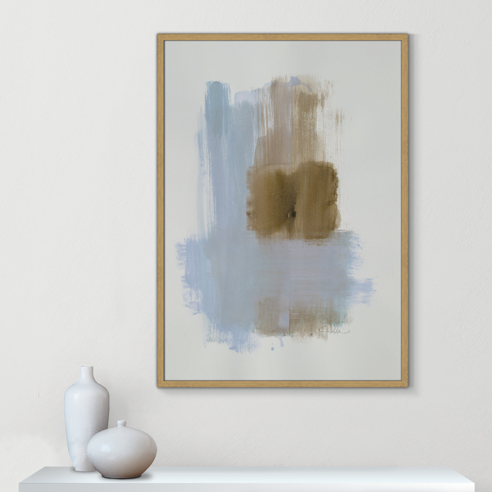 Esmeray "Powder Room Wash IV" Print, Natural Slim Frame Unmatted, 41.5" H x 29.5" W x 1.25" D  